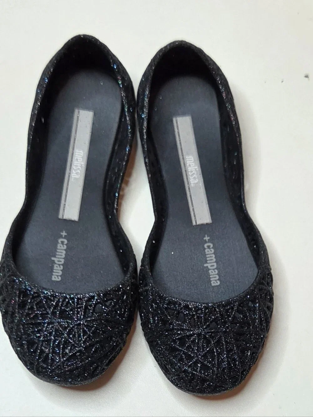 Mini Melissa Campana Zig Zag IV Inf Black Glitter Shoes Size 11 NWOT